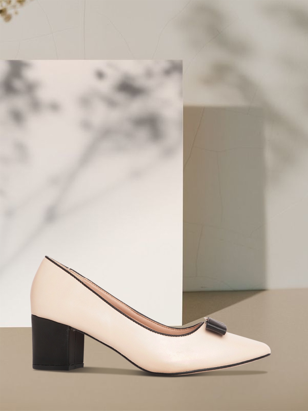 

Allen Solly Women Nude-Coloured & Black Block Pumps with Bows