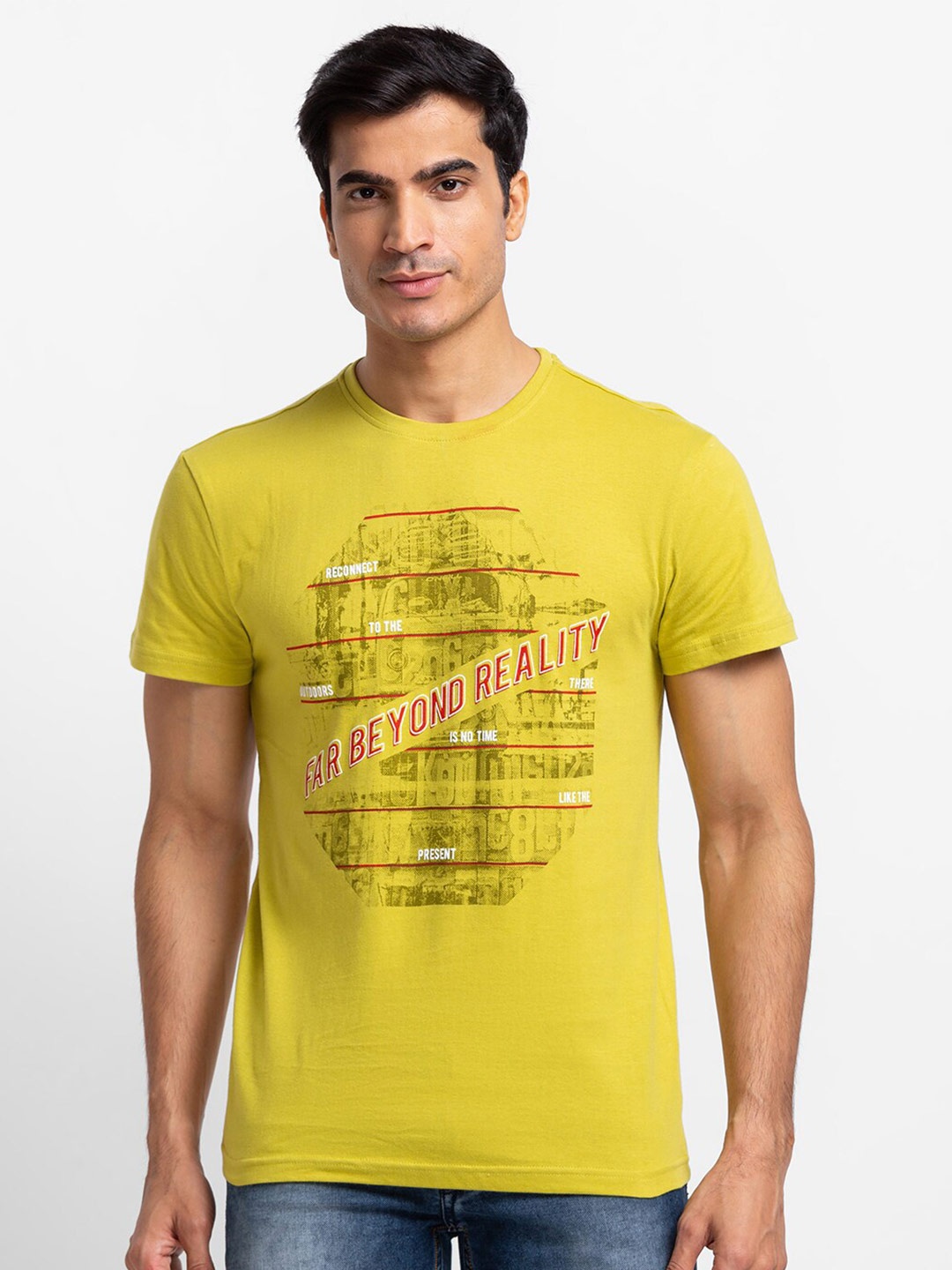 

Globus Men Green Typography Printed T-shirt, Mustard