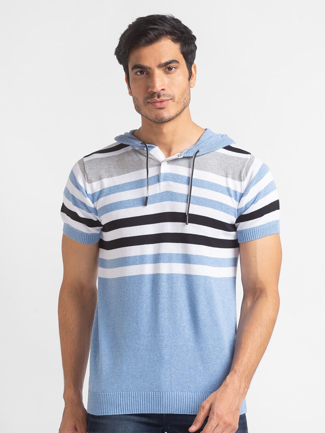 

Globus Men Blue & Black Cotton Striped T-shirt
