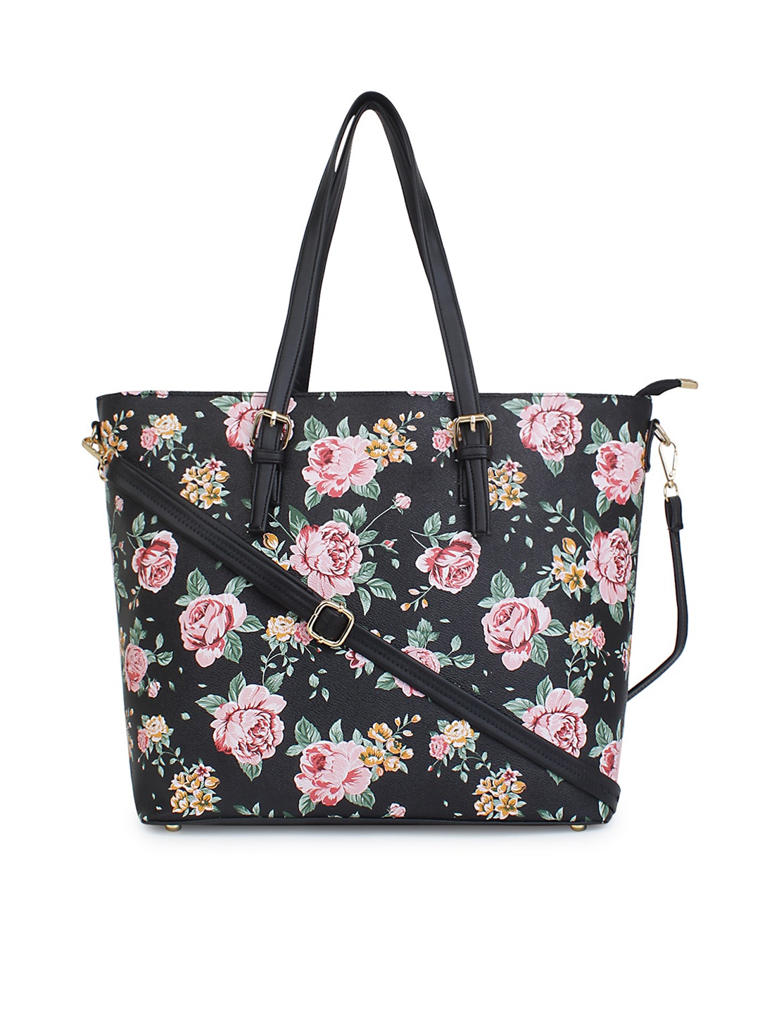 

LEGAL BRIBE Black Floral Printed PU Shopper Shoulder Bag