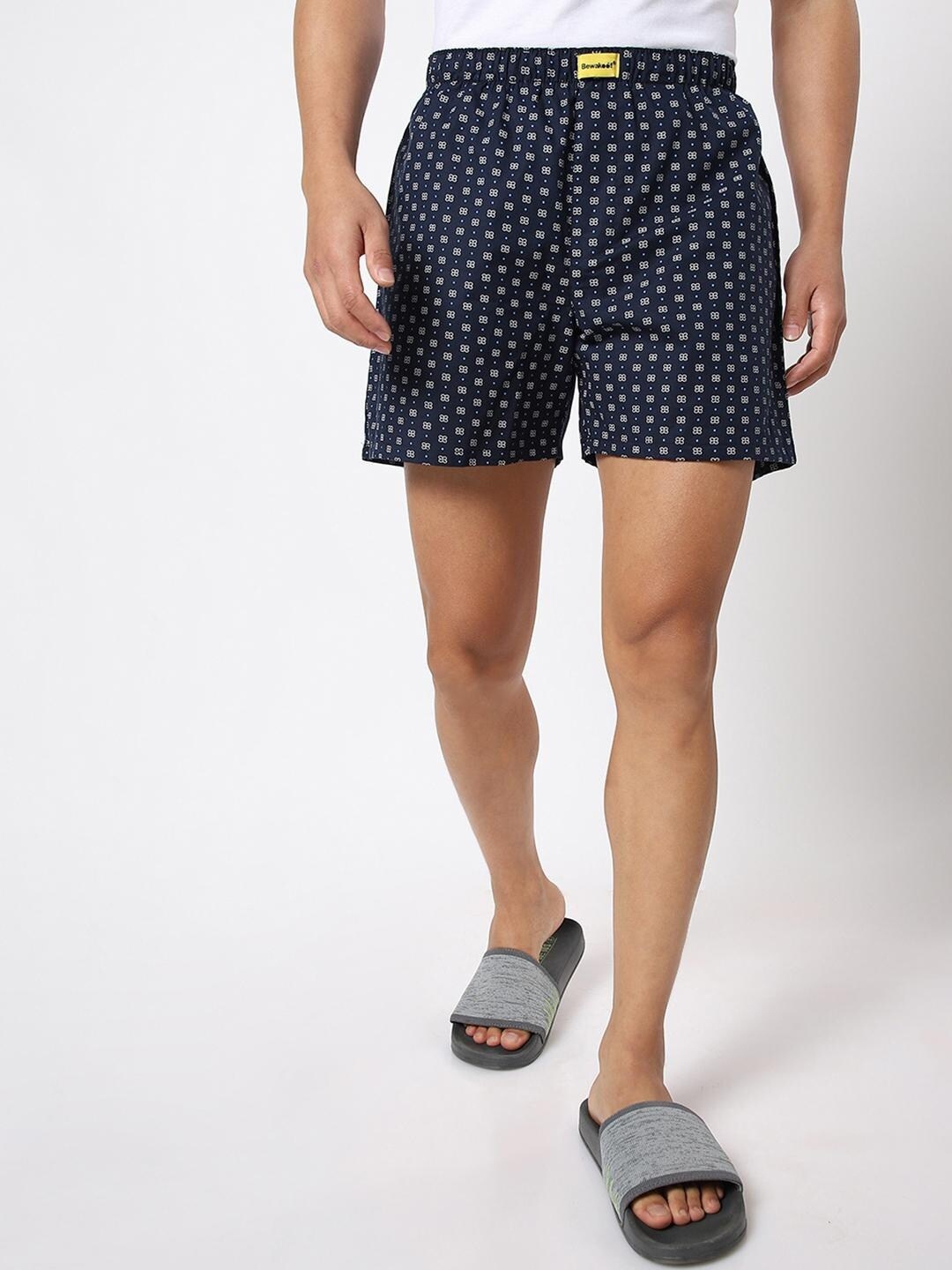 

Bewakoof Men Blue Printed Pure Cotton Boxers