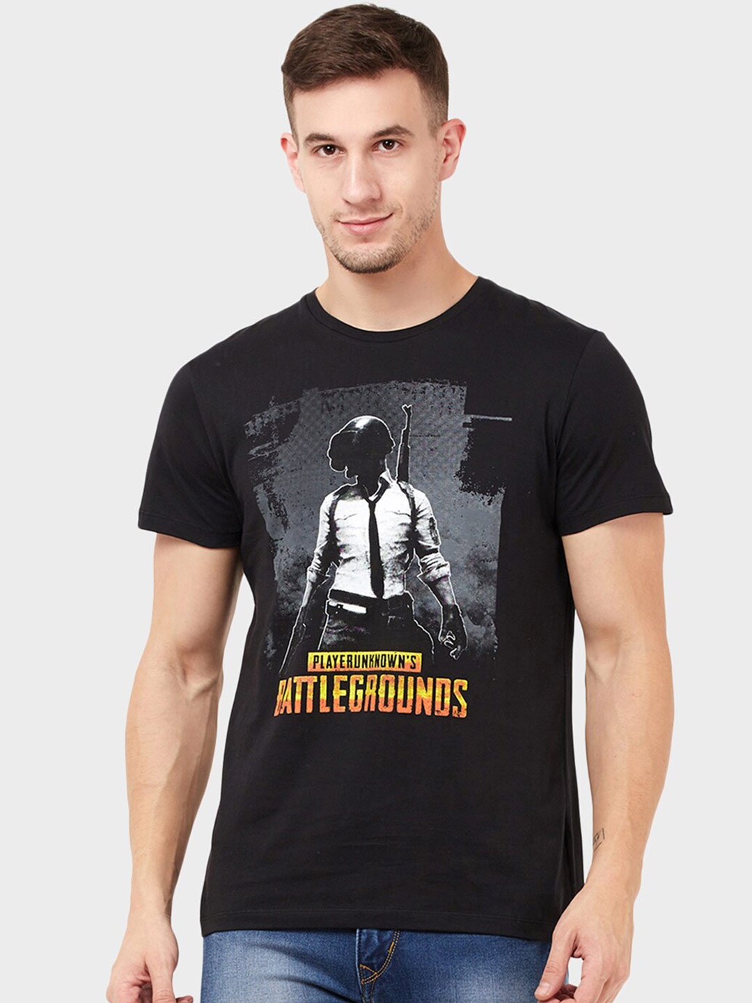 

Free Authority Men Black Pubg Printed Cotton T-shirt