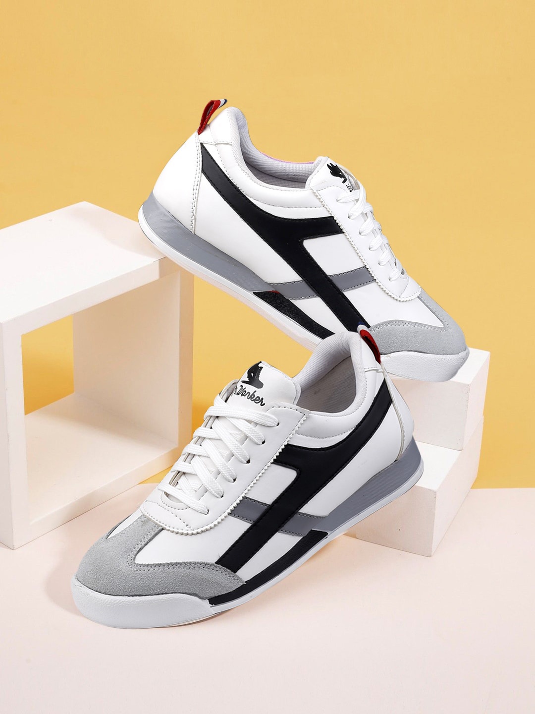 

mr.wonker Men White and Grey Color Blocked Sneakers