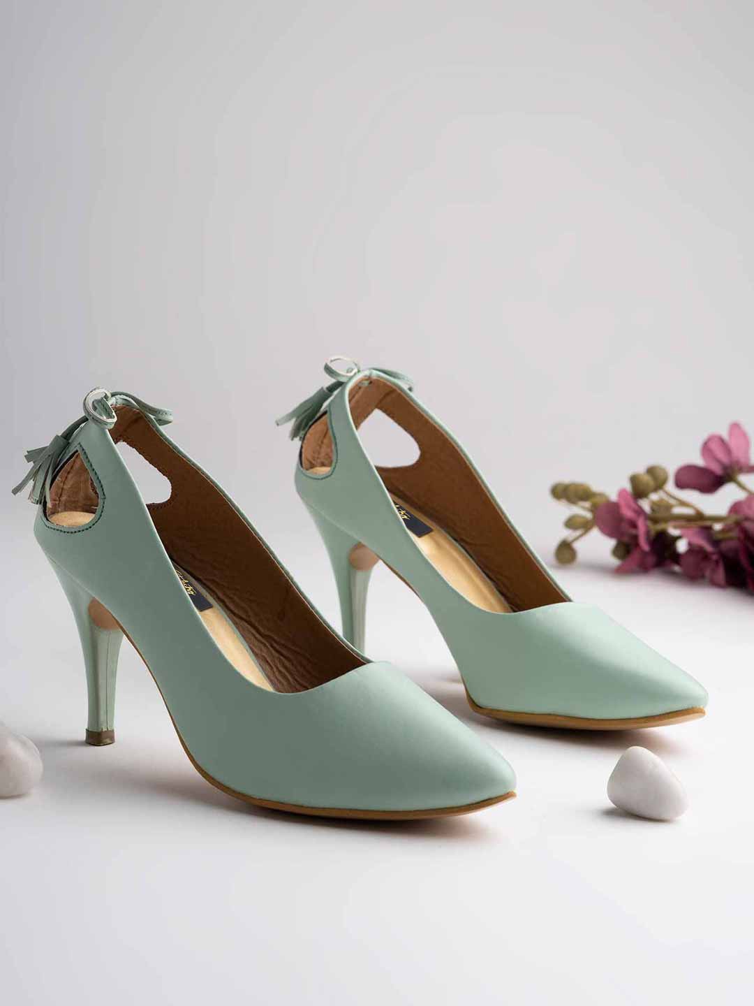 

Stylestry Green Stiletto Pumps with Bows