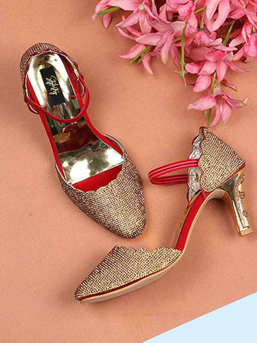 

Stylestry Red Embellished Party Kitten Pump Heels