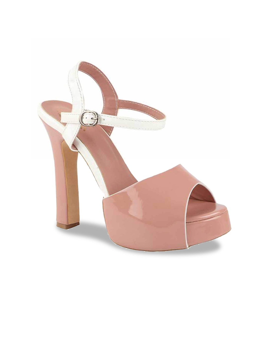 

Stylestry Peach-Coloured Colourblocked Platform Peep Toe Heels