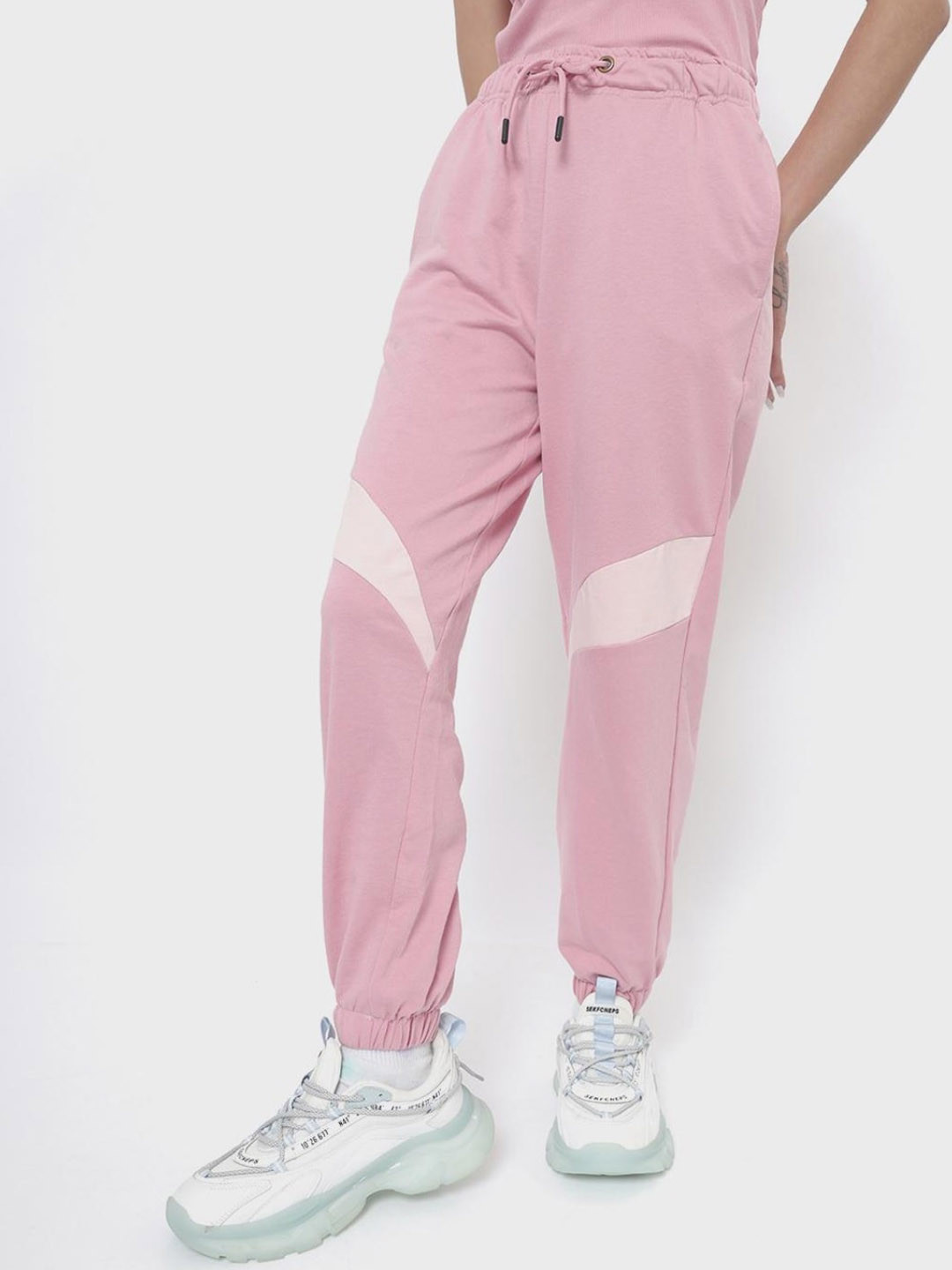 

Bewakoof Women Pink & White Colorblocked Cotton Jogger
