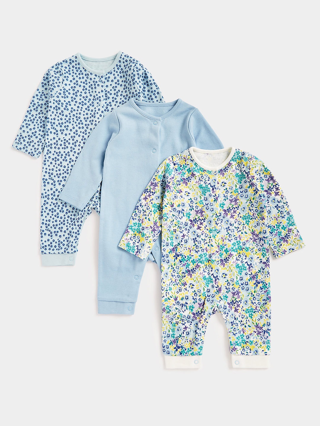 

mothercare Infant Girl Pack of 3 Pure Cotton Rompers, Blue