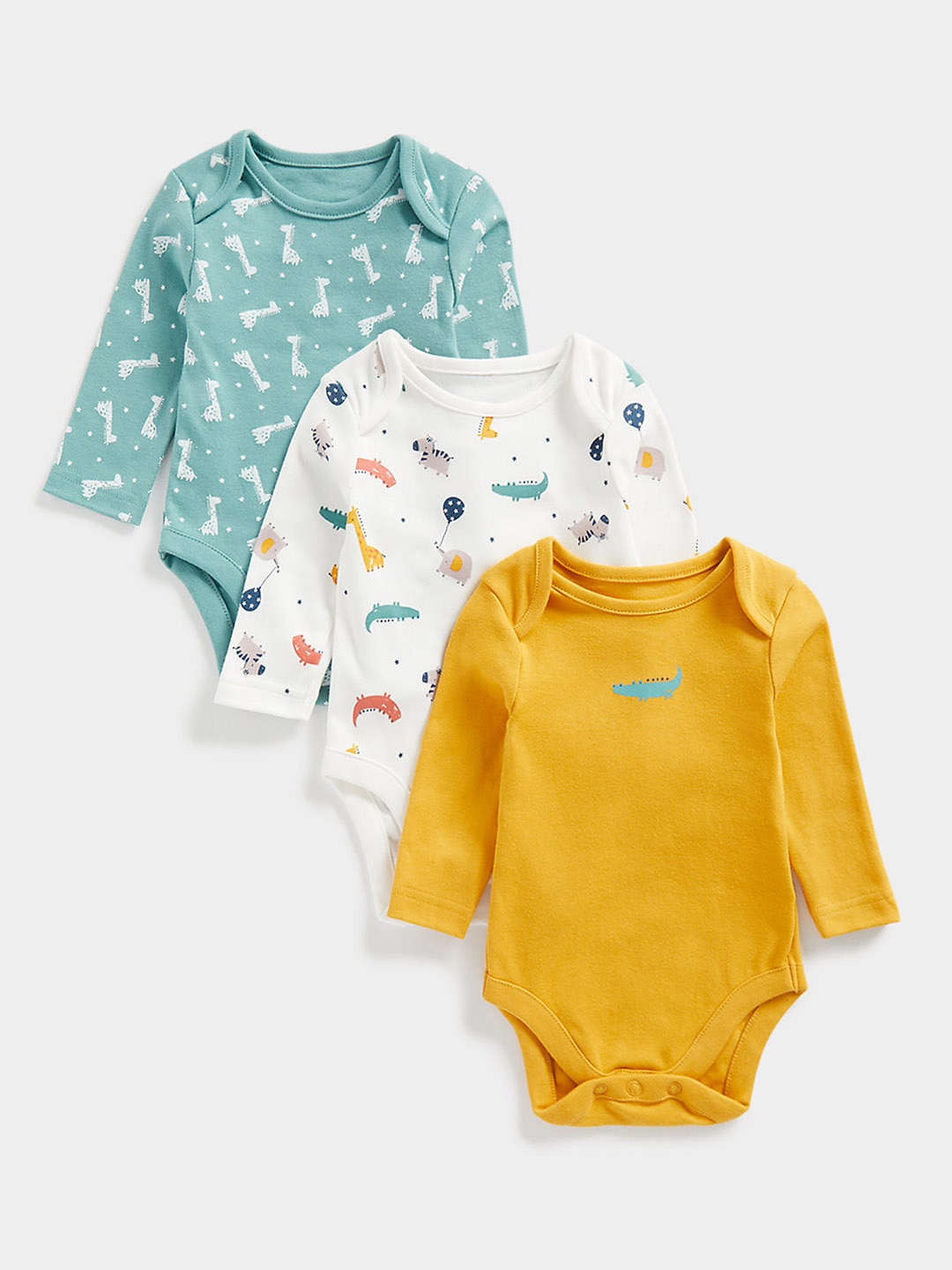 

mothercare Kids Pack of 3 Pure Cotton Printed Bodysuits, Yellow