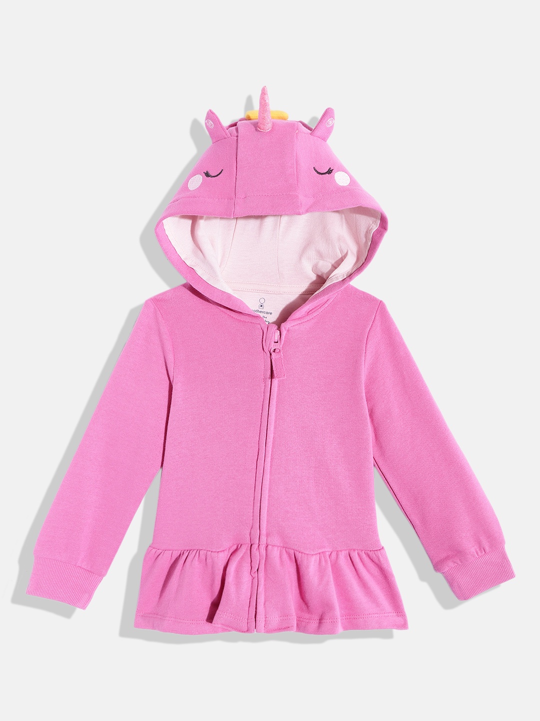

mothercare Girls Pink Solid Cotton Hooded Sweatshirt