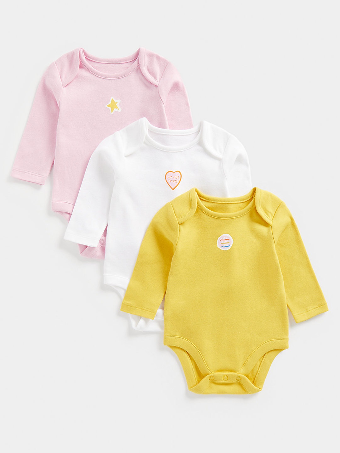 

mothercare Infant Girls Pack of 3 Pure Cotton Bodysuits, Pink