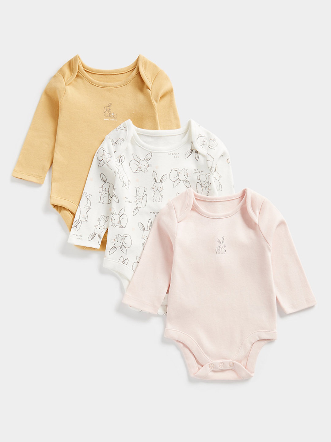 

mothercare Kids Pack of 3 Pure Cotton Printed Bodysuits, Yellow
