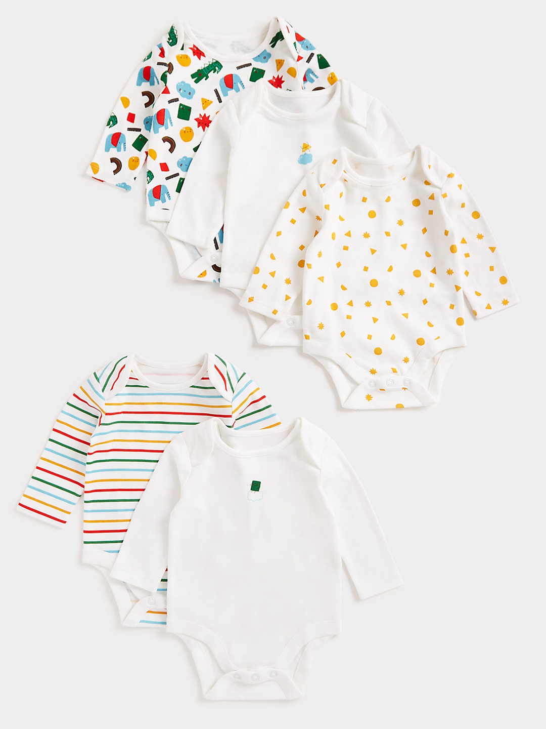 

mothercare Infants Pack of 5 Printed Pure Cotton Bodysuits, White