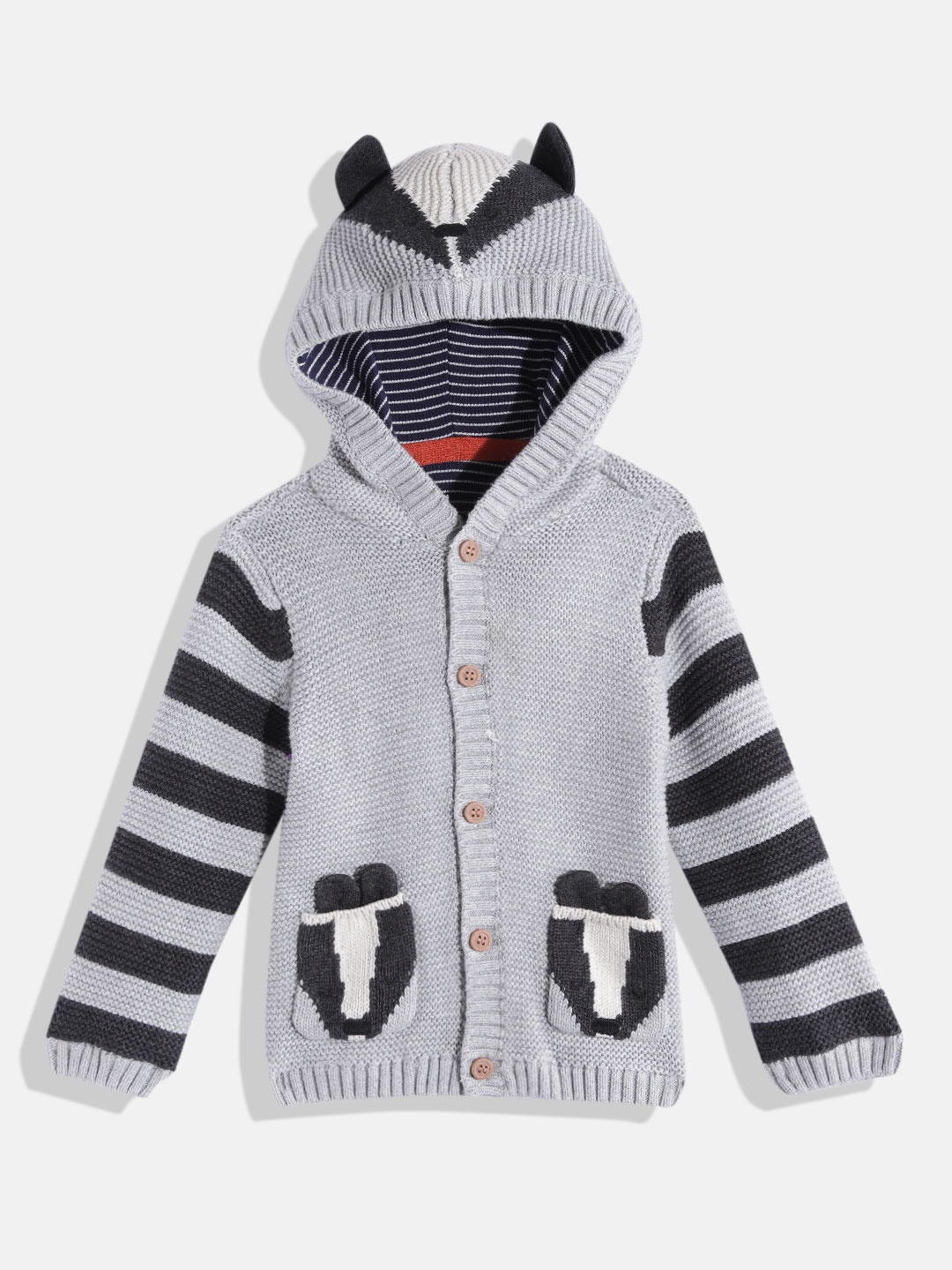 

mothercare Infant Boys Hooded Pure Cotton Cardigan, Grey