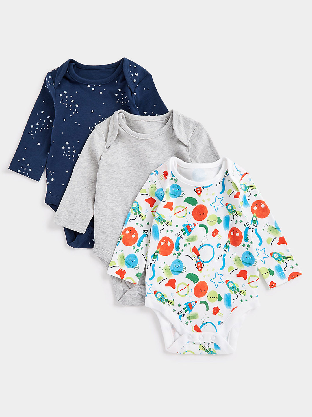

mothercare Infant Boys Pack of 3 Pure Cotton Bodysuits, Navy blue