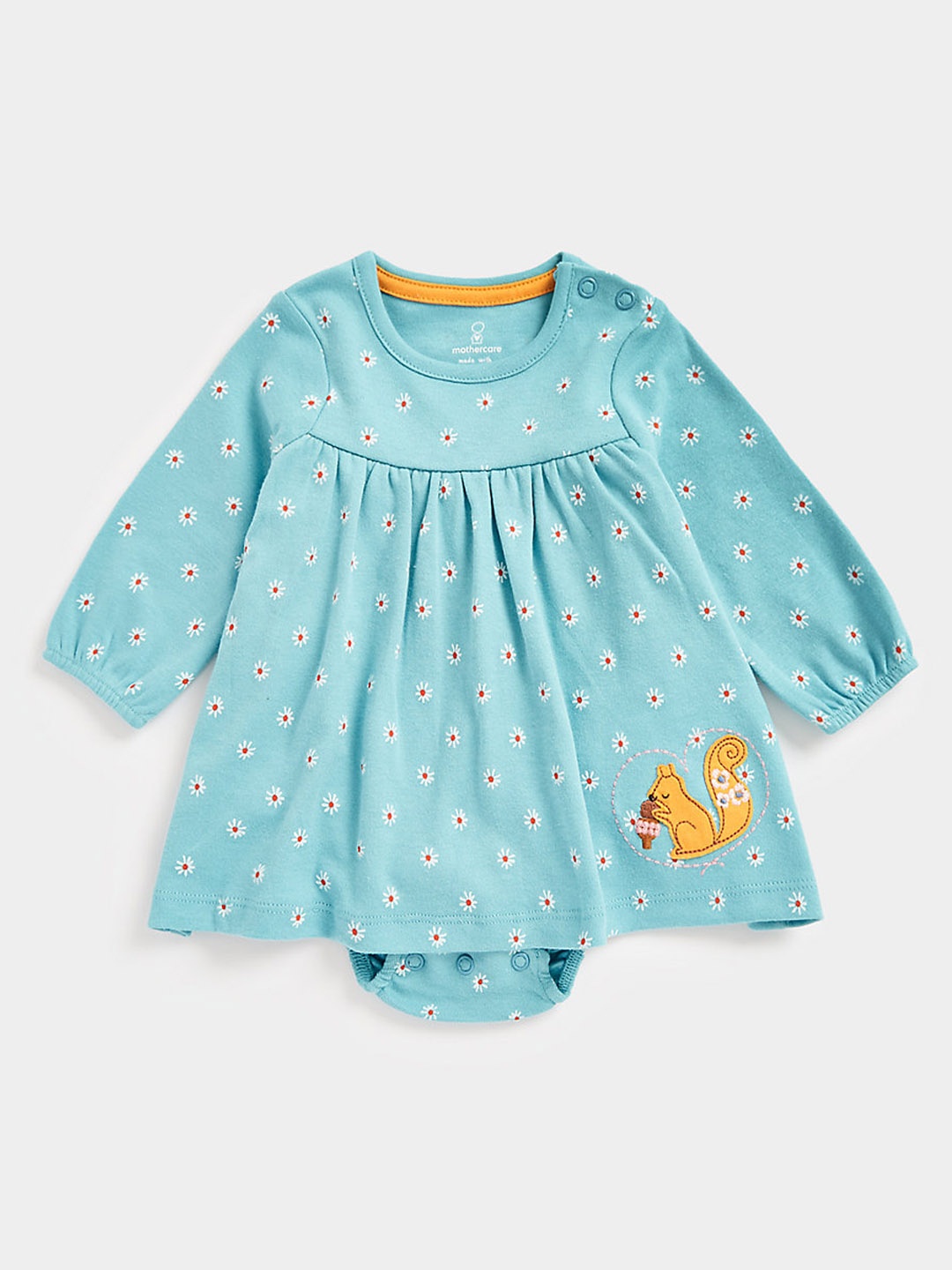 

mothercare Infant Girls Floral Printed Pure Cotton A-Line Dress, Blue