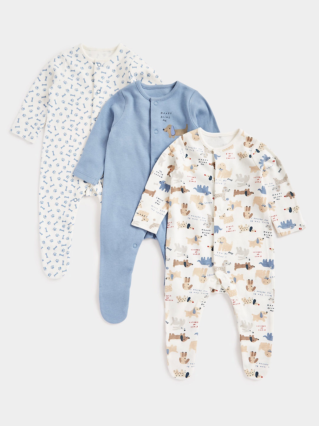 

mothercare Infants Pack of 3 Printed Pure Cotton Sleepsuits, White