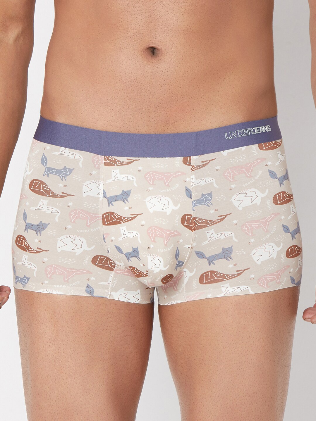 

Underjeans by Spykar Men Super Premium Printed Bonded Elastic Black Trunk, Beige