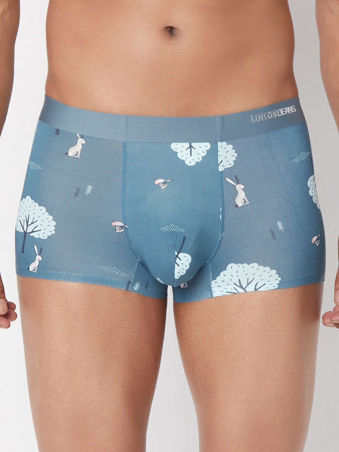 

UnderJeans by Spykar Men Super Premium Printed Bonded Elastic Trunk, Blue