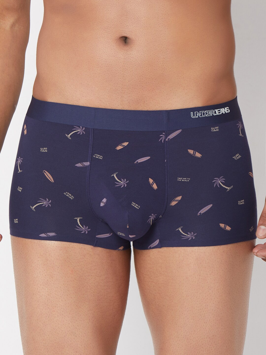 

Underjeans by Spykar Men Super Premium Printed Bonded Elastic Trunk, Blue