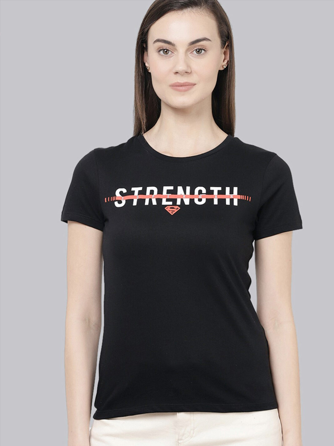 

Free Authority Women Black Typography Superman Printed T-shirt
