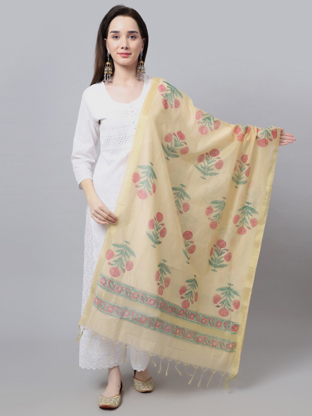 

LOOM LEGACY Beige & Pink Woven Design Cotton Silk Dupatta with Zari