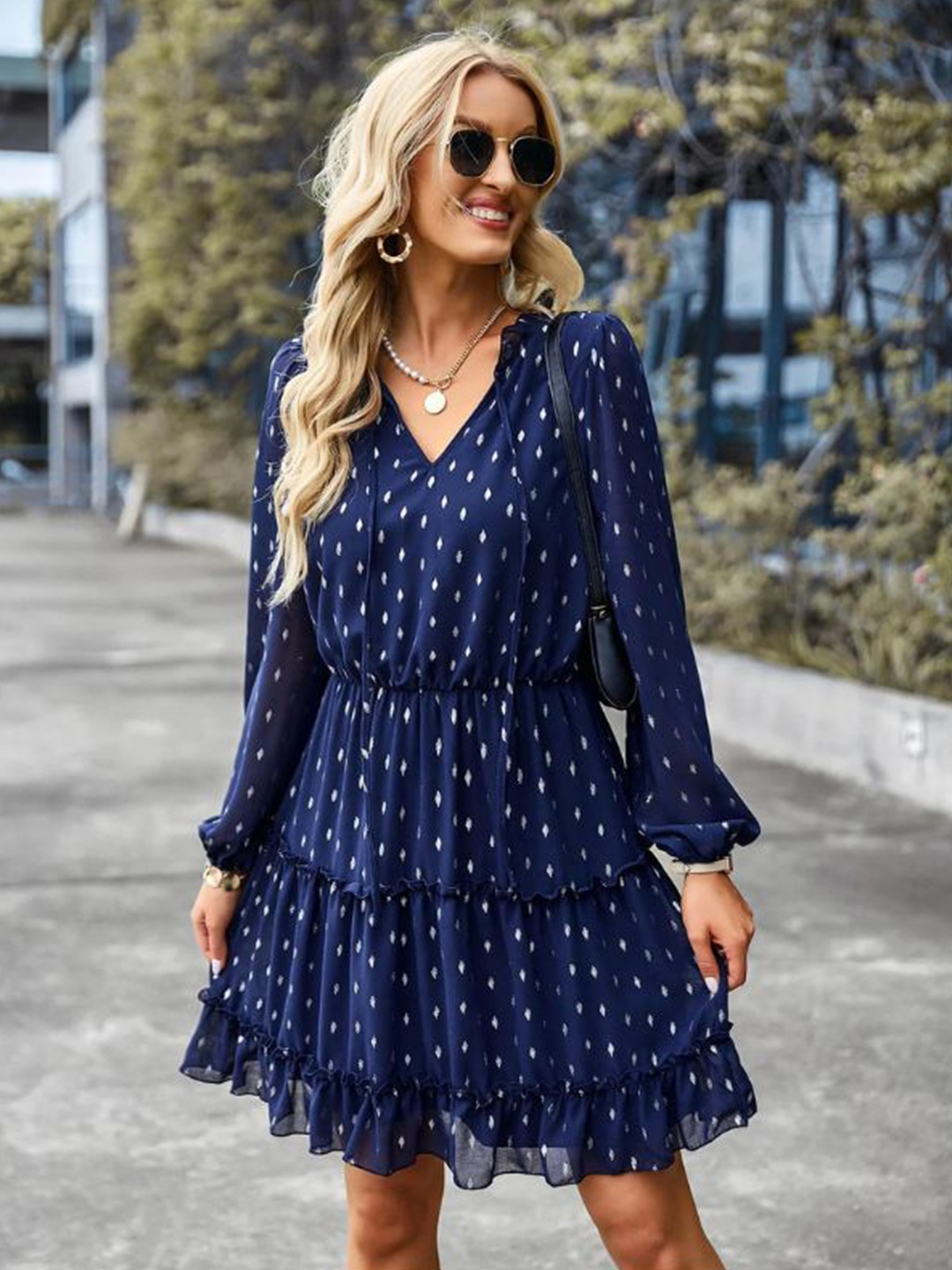 

La Aimee Women Navy Blue Polka Dotted Dress