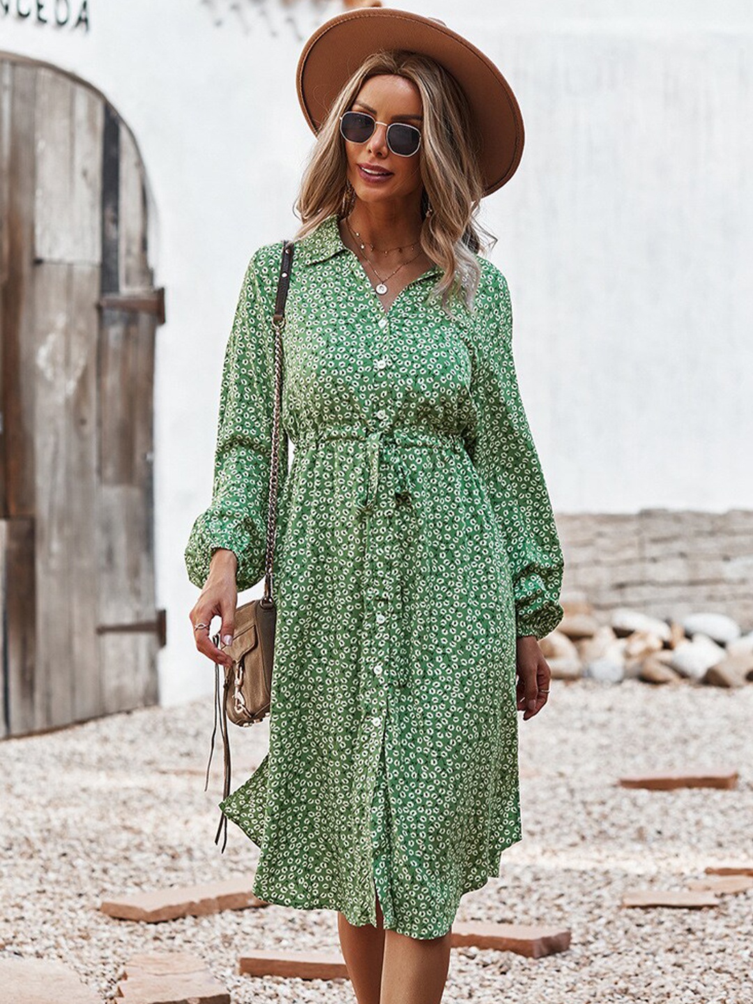 

La Aimee Green Floral Shirt Dress