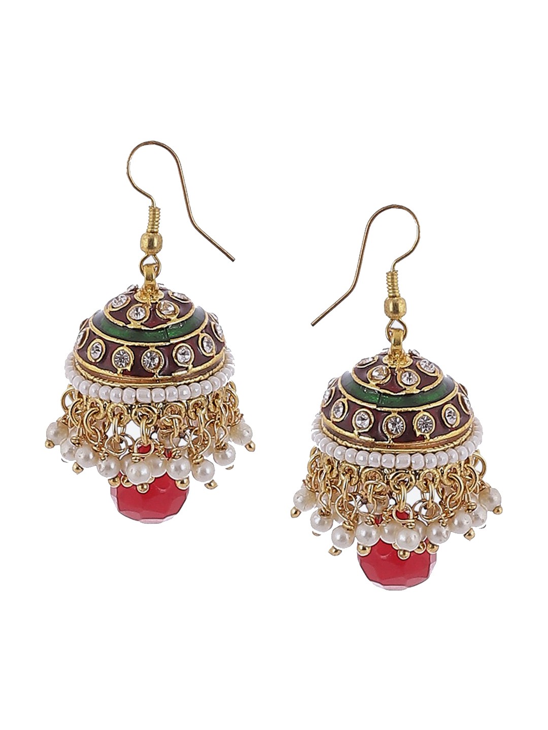 

Rangriti Red Dome Shaped Drop Earrings, Gold