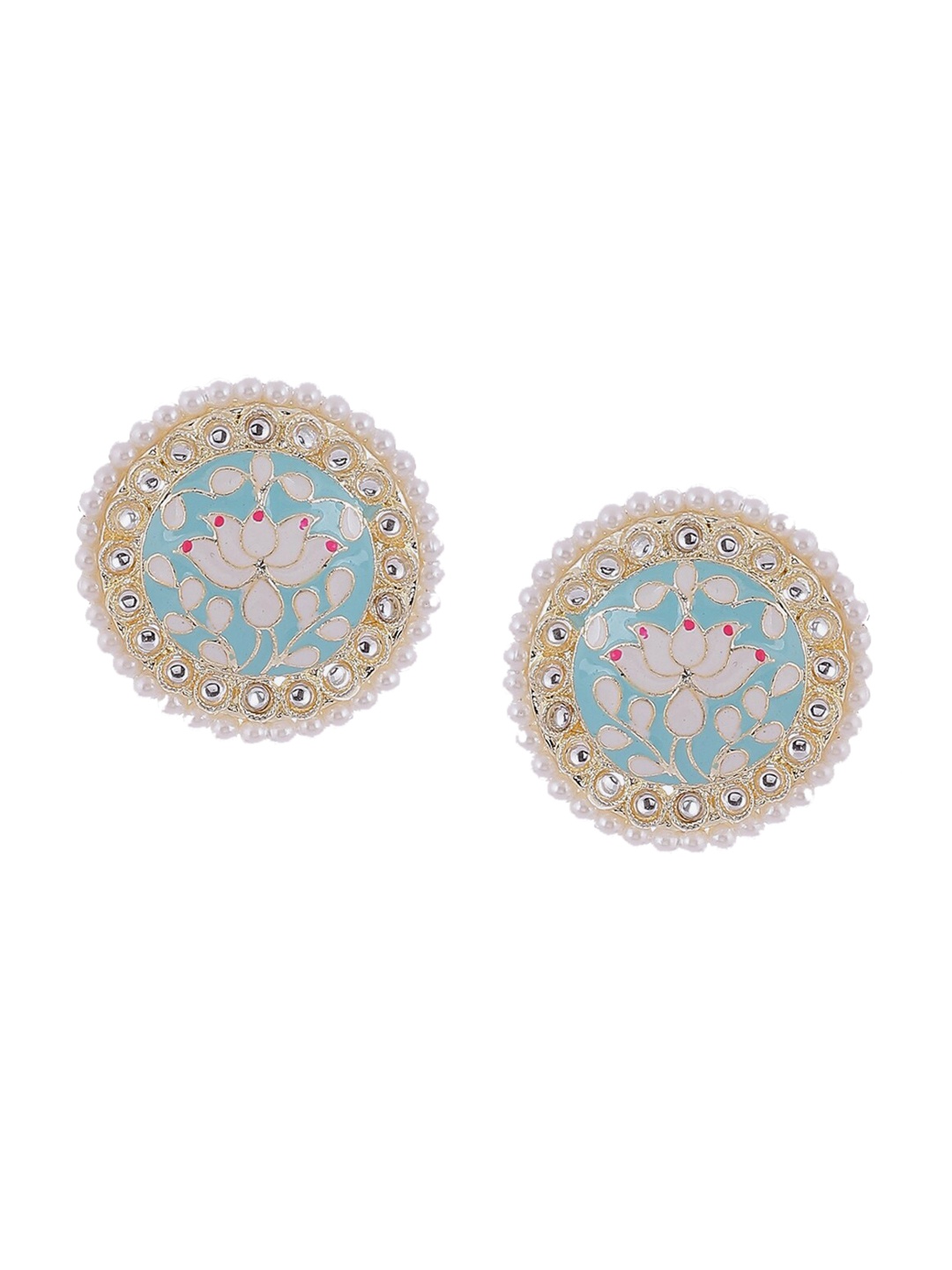 

Rangriti Blue Pearls Studded Meenakari Contemporary Studs Earrings