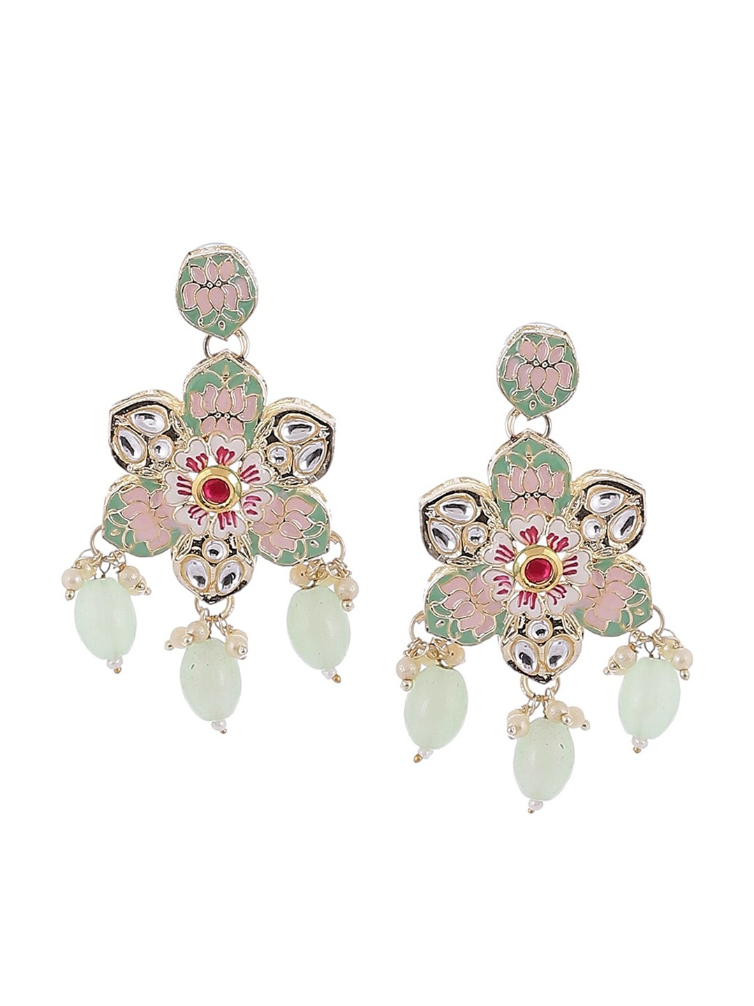

Rangriti Sea Green & Gold Plated Floral Drop Earrings