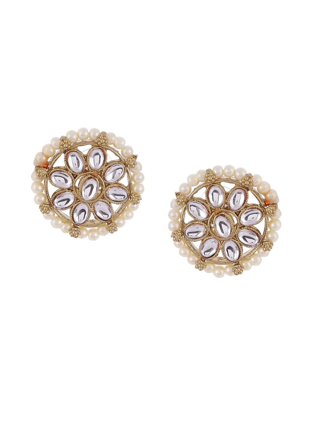 

Rangriti White & Cream Gold-Plated Floral Artificial Stones Studs Earrings