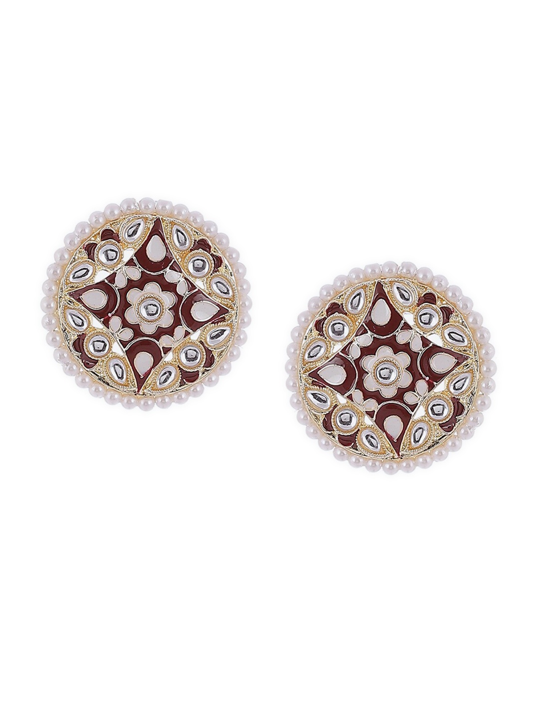 

Rangriti Maroon & Gold Plated Circular Studs Earrings