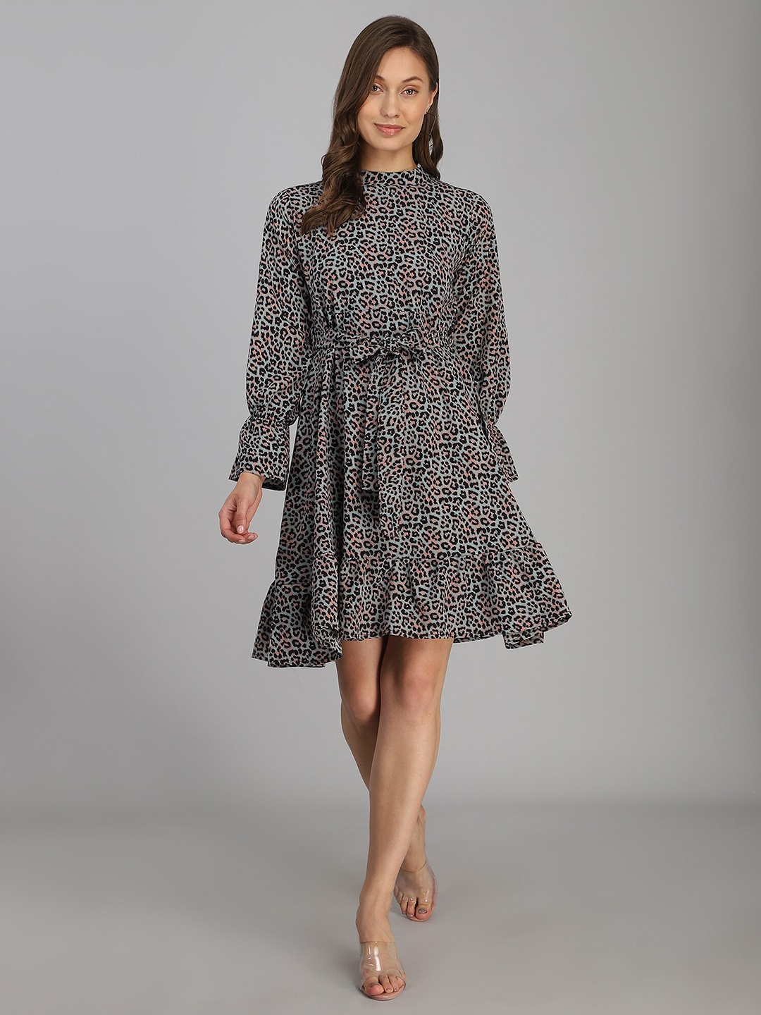 

Fashfun Green Animal Crepe Dress