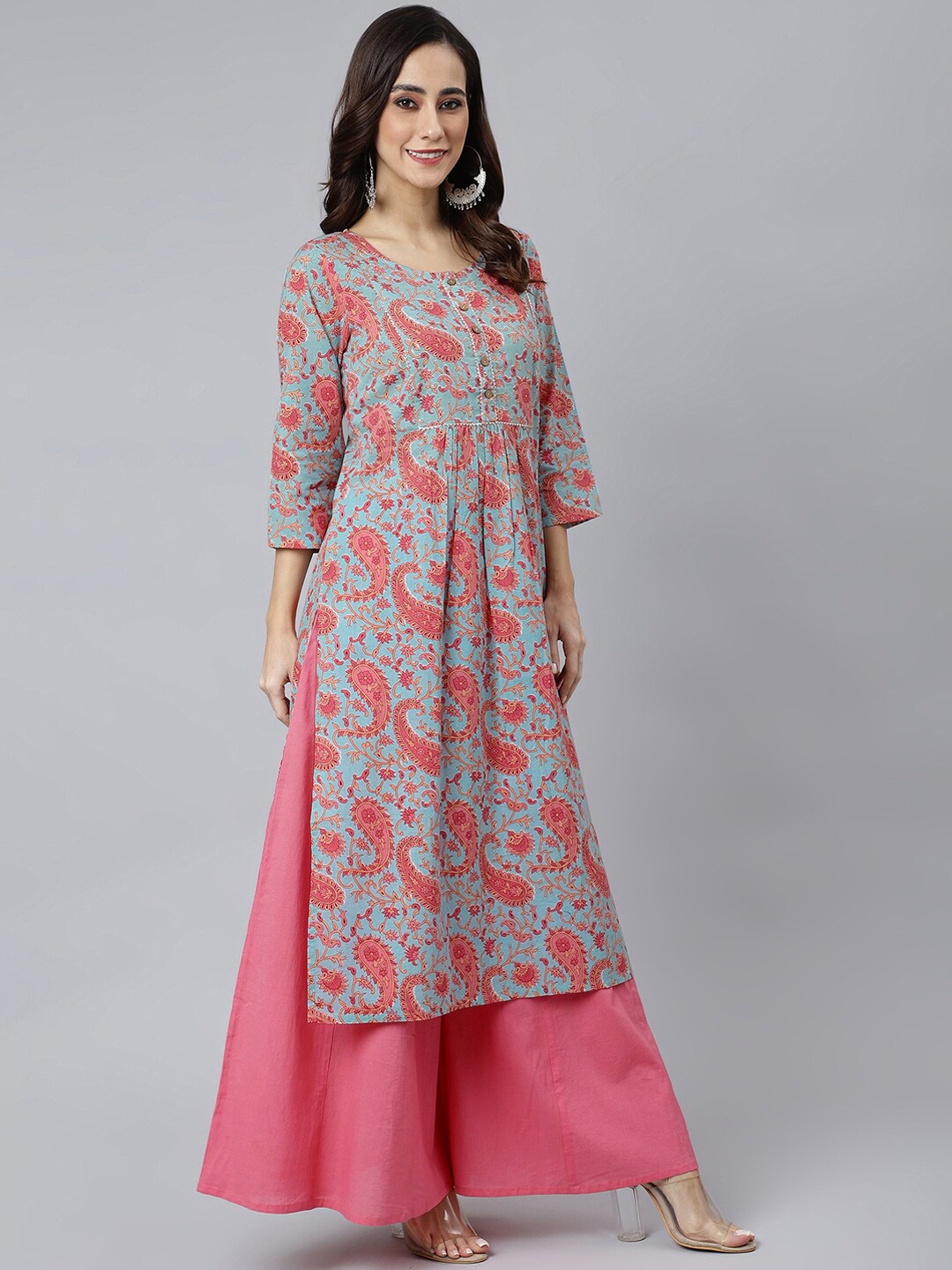 

Janasya Women Blue Cotton Floral Print Cotton Straight Kurta