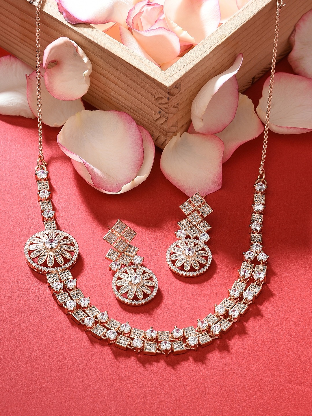 

AMI Gold-Plated White CZ Studded Jewellery Set, Rose gold