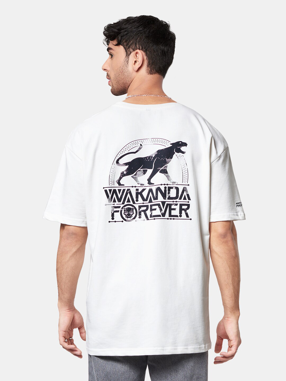

The Souled Store Men White Black Panther Printed Oversized T-Shirt