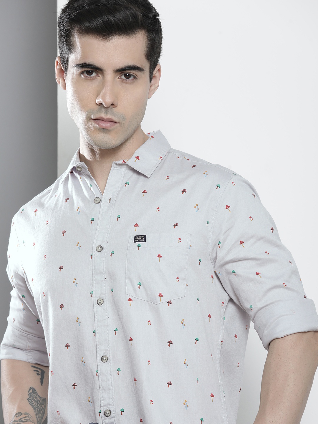 The Indian Garage Co Men Grey Conversational Printed Casual Shirt