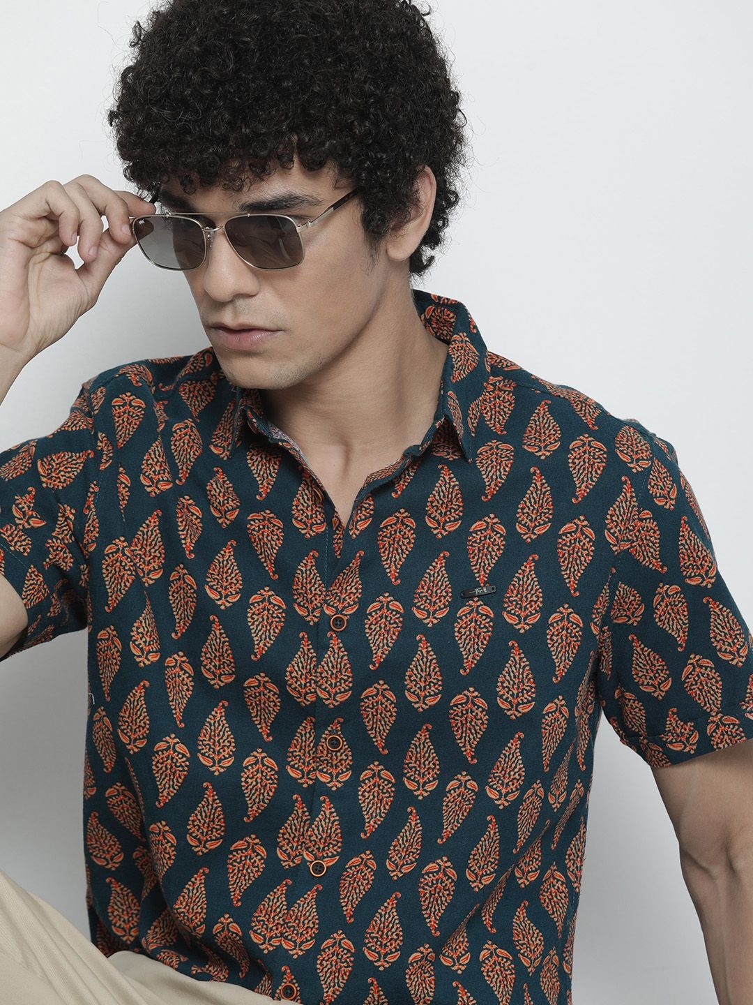 

The Indian Garage Co Men Navy Blue Ethnic Printed Casual Shirt