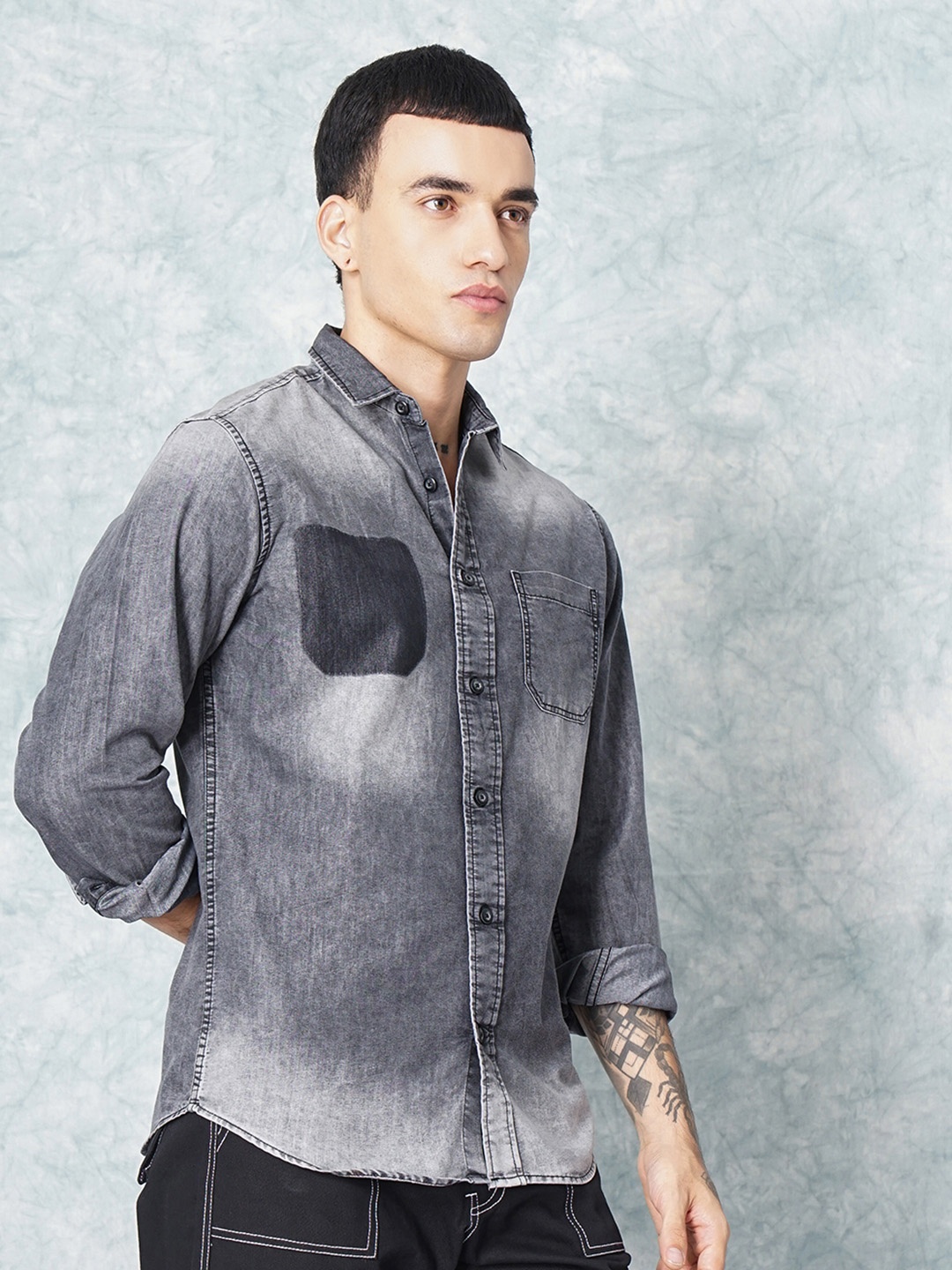 

The Indian Garage Co Men Charcoal Black Faded Casual Shirt