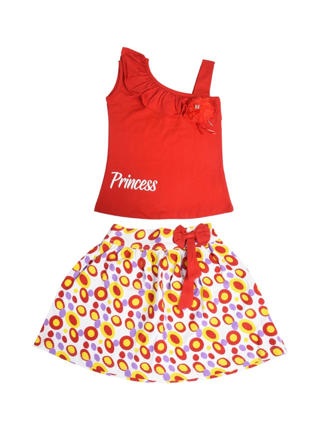 

POMY & JINNY Girls Red & White Printed Top with Skirt