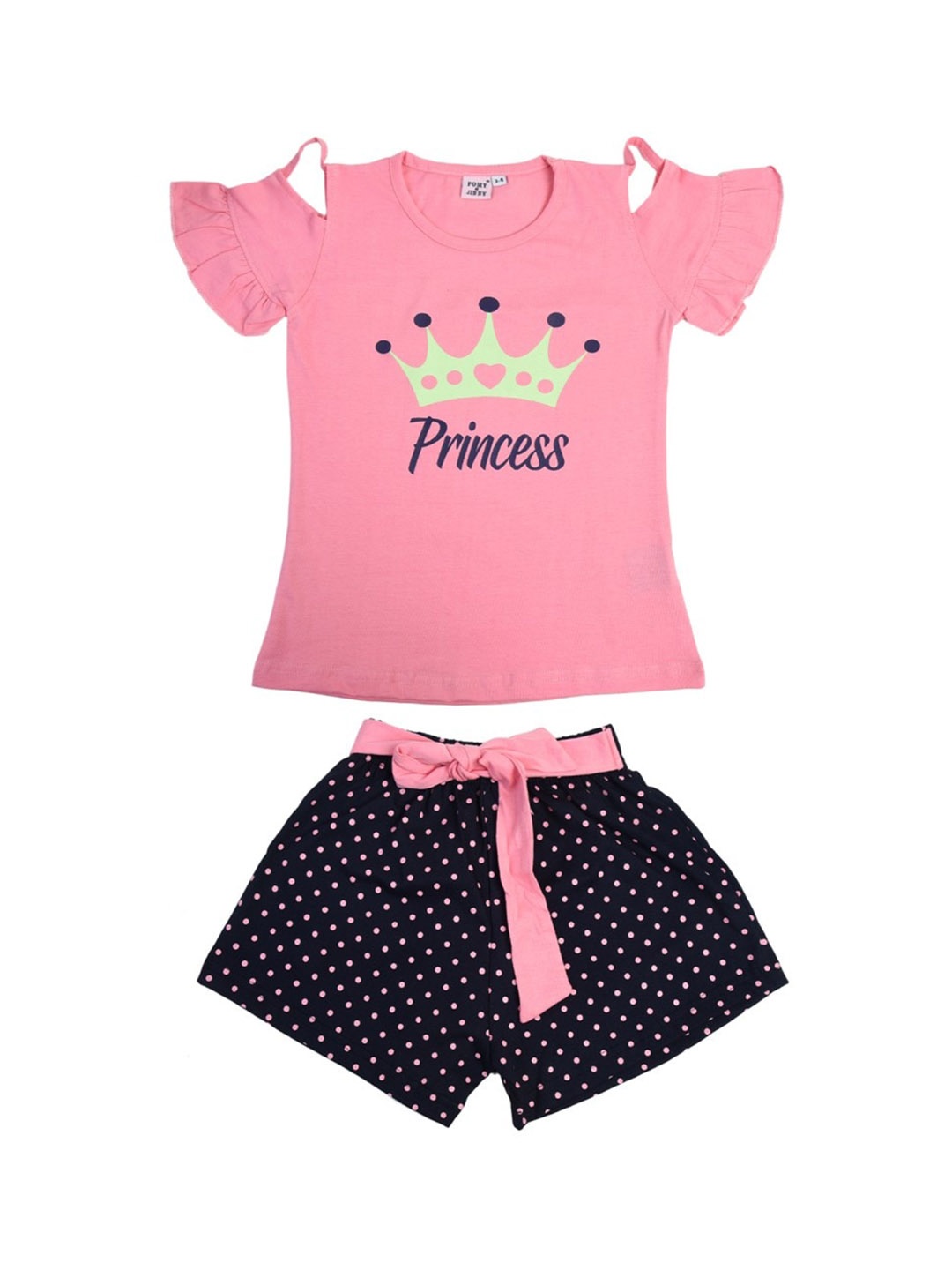 

POMY & JINNY Girls Pink & Black Printed Top with Shorts