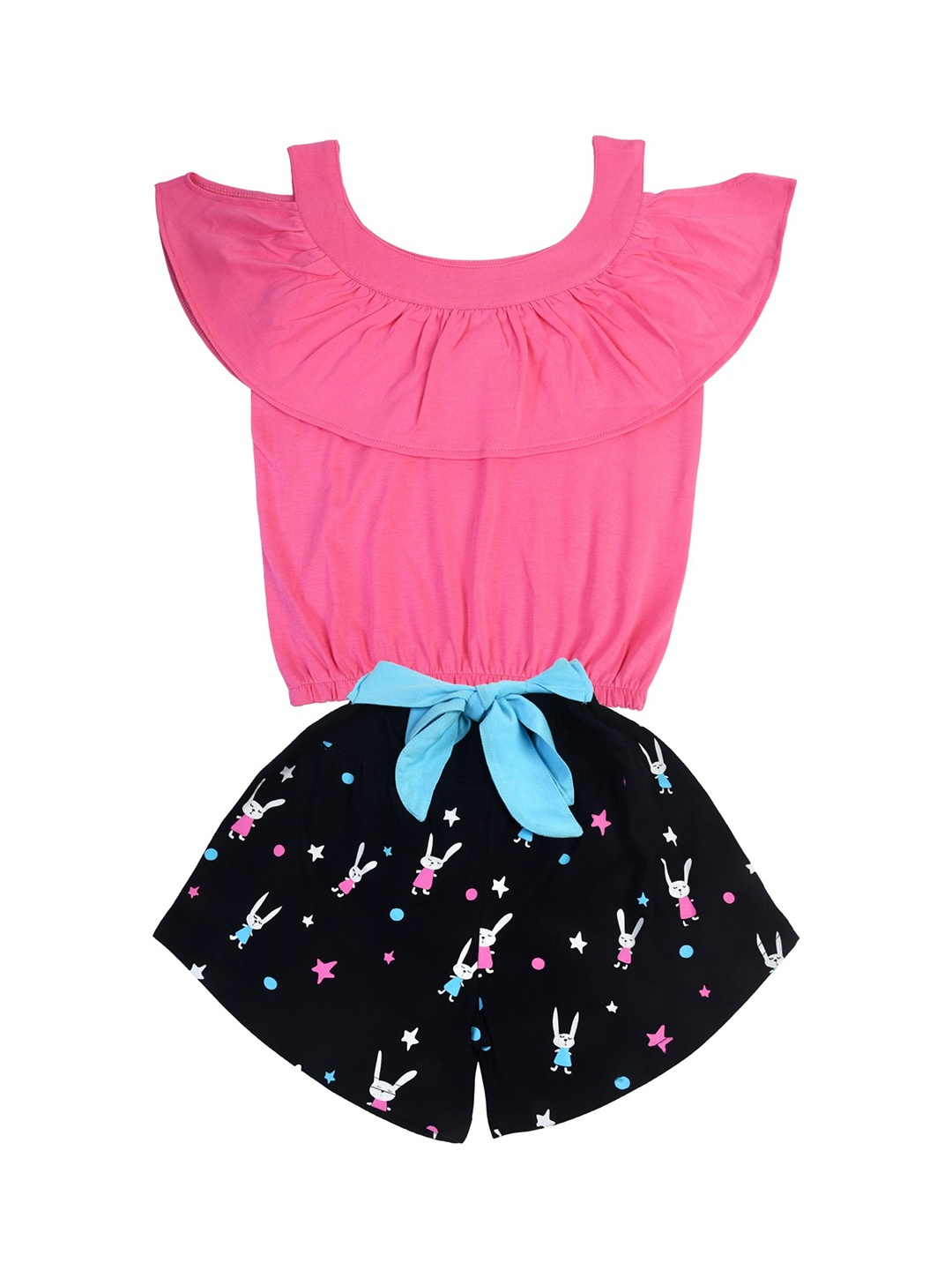 

POMY & JINNY Girls Pink & Black Printed Top with Shorts Set