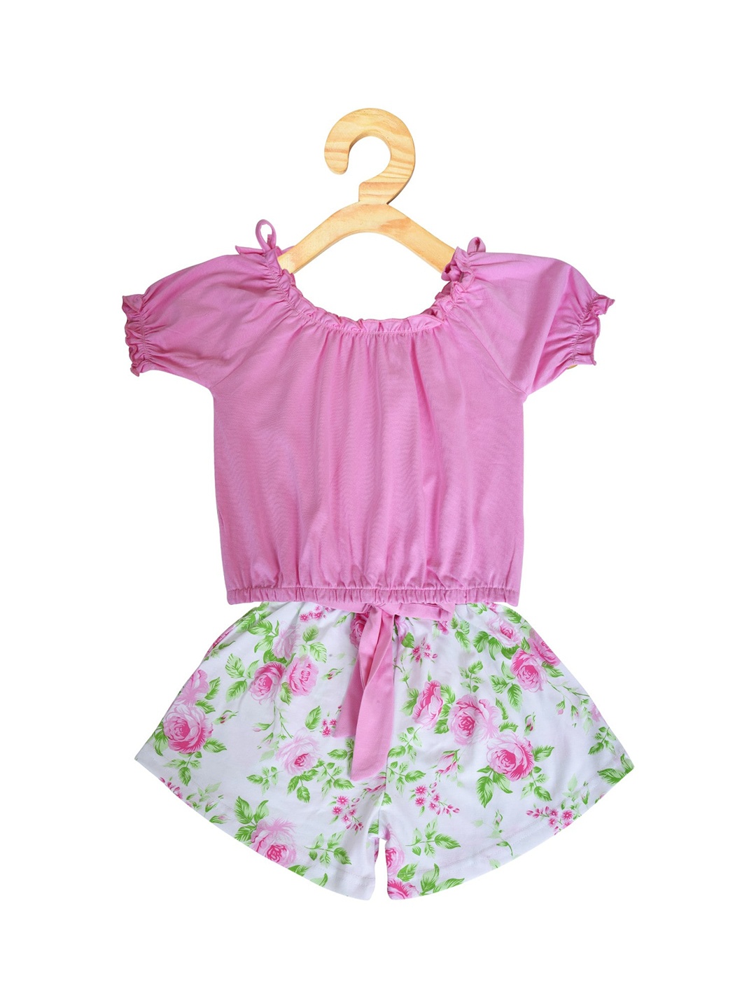 

POMY & JINNY Girls Pink & White Printed Top with Shorts