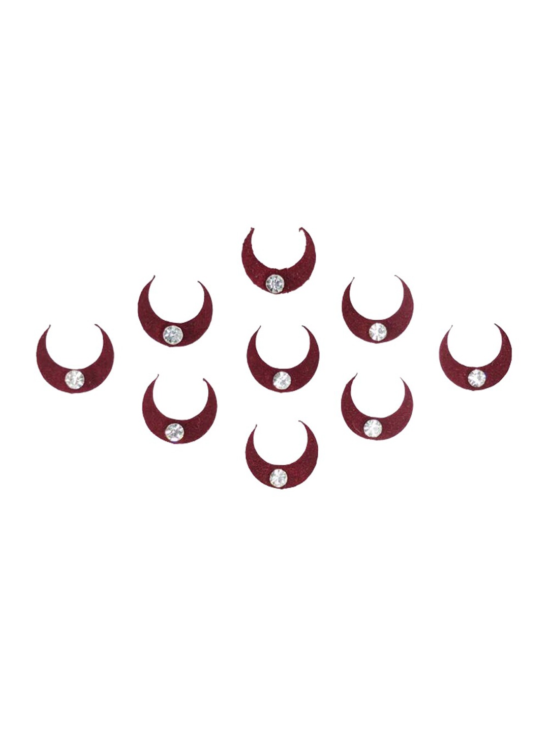 

Comet Busters Set of 9 Stone-Studded Crescent-Shaped Designer Bindis - Maroon