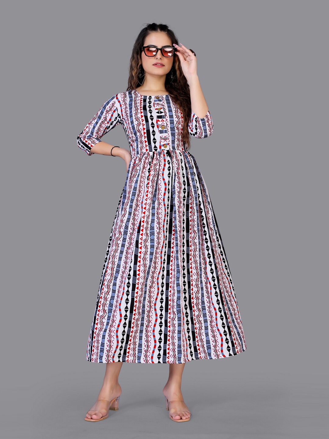 

Fashion FRICKS Women White & Pink Striped Midi Dress