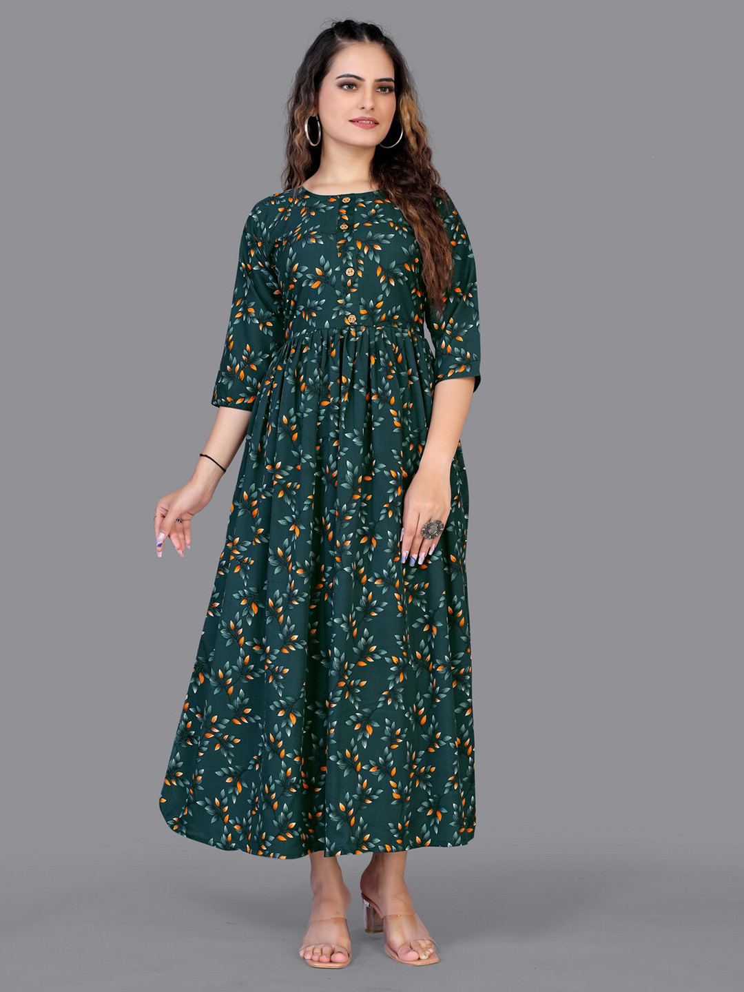 

Fashion FRICKS Women Green Floral Maxi Dress