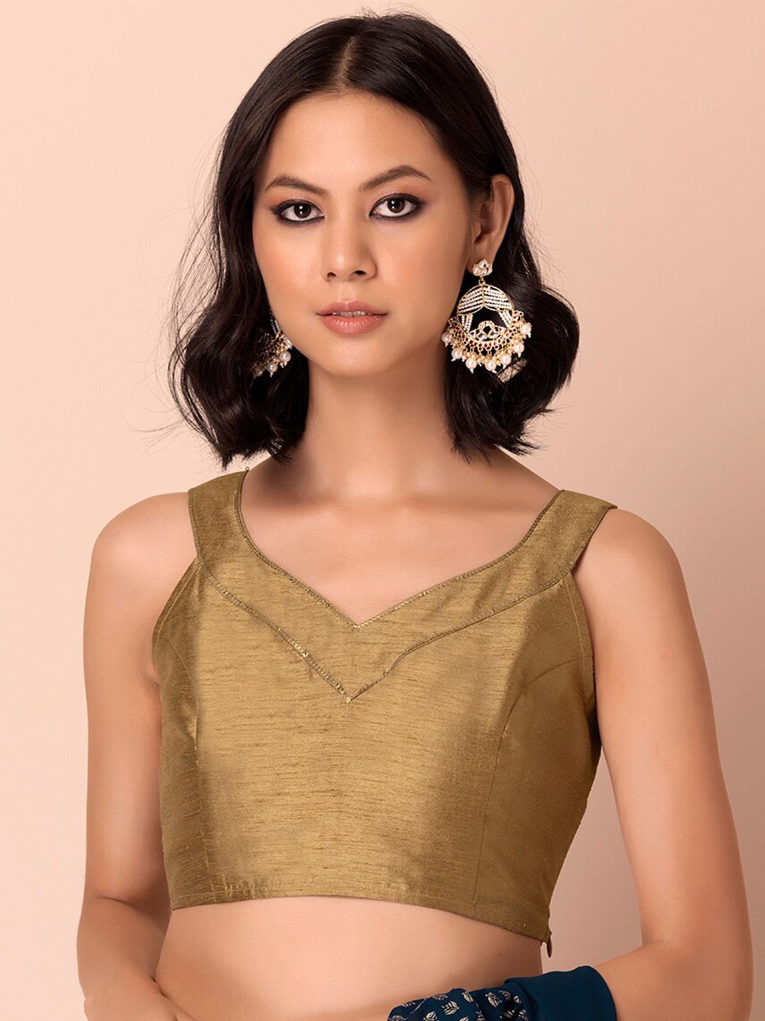 

INDYA Women Gold-Toned Sleeveless Crop Top