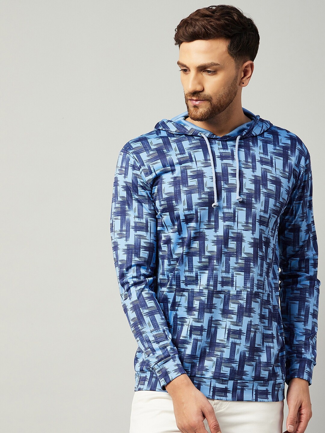 

GRITSTONES Men Blue Printed Tropical Hooded T-shirt