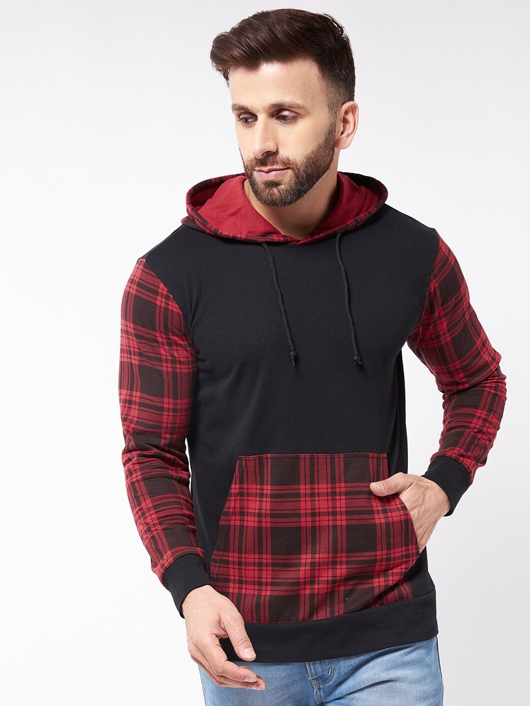 

GRITSTONES Men Red & Black Cotton Checked T-shirt